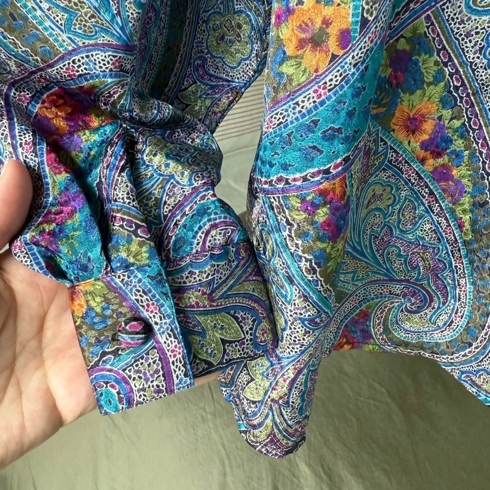 Vintage Paisley Button Up Blouse Purple Shirt M 10 Boho Office-Core 70s 80s 90s - Picture 3 of 5